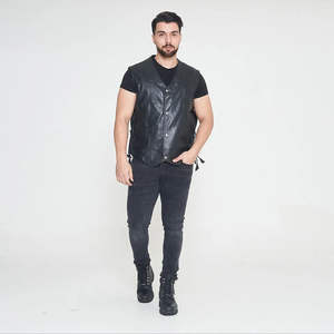 Gilet de motard en cuir résistant pour homme, coupe-vent, vêtements d'extérieur avec fermeture à boutons - Équipement de conduite - Product Image 6