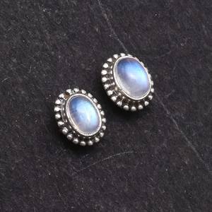 Wholesale Natural Blue <b>Moonstone</b> 4x6 mm Solid 925 Sterling Silver Bezel Setting Minimalist Stud <b>Earrings</b> Handmade Filigree - Product Image 3