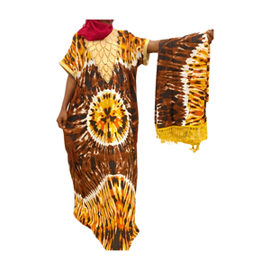 Nuevo Vestido Kaftan Tie Dye de Moda para Mujer, Manga Larga, Corte Holgado, Cuello Choker Bordado, Estilo Africano - Product Image 6