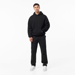Ensemble de survêtement de sport pour homme personnalisé, deux pièces, lourd, respirant, imprimé, motif uni, sweat-shirt à capuche, pantalon de survêtement à jambes larges, jogging - Product Image 1