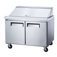Réfrigérateur-congélateur de comptoir à double porte pour salades, pizzas, méga-bar, sandwichs, table de préparation