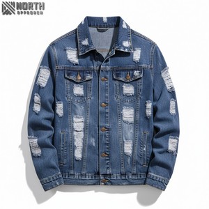 Chaqueta de mezclilla Vintage para hombre personalizada sólida informal de algodón de lona cuello vuelto botones cubiertos logotipo frontal transpirable nuevo estilo - Product Image 1