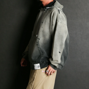 OEM personalizado de los hombres de gran tamaño Boxy Hoodie apenado desteñido lavado bordado Casual Jersey con capucha con cordón acanalado - Product Image 2