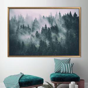Arte impreso en lienzo de Misty Mountain, decoración elegante para pared con paisaje forestal, 1P: con marco dorado - Product Image 1