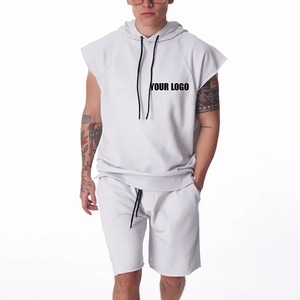 OEM ชุดเสื้อกล้ามและกางเกงขาสั้น2ชิ้นมีฮู้ดแขนกุดมีเชือกผูกปิดสำหรับเล่นกีฬาออกกำลังกายในยิม - Product Image 5