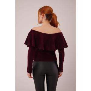 Suéter Borgoña con Cuello Madonna y Detalle de Volantes al por Mayor para Mujer - Product Image 1