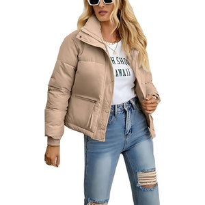 Chaqueta Corta Acolchada para Mujer, Abrigo Acolchado de Invierno con Cuello Alto, Ropa de Abrigo Cálida y Moderna, Color Caqui Oscuro - Product Image 1