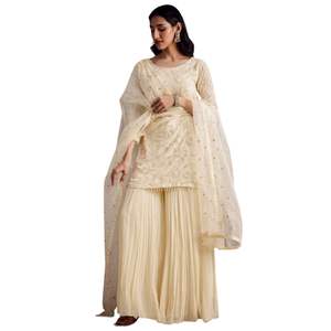 Conjunto de Sharara bordado OffWhite con Organza Dupatta Elegante ceremonia de boda y ropa de Festival Traje de Kurta Sharara - Product Image 2