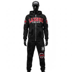 Custom Vintage Acid Wash Sun Faded Street Wear Tracksuits Distressed Zip Up Graphic Rhinestone Hoodie And <b>Sweatpants</b> <b>Set</b> - Product Image 1