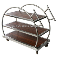 Chariot de table à 2 étages en métal et verre, cadre plaqué or de grande taille, conception unique, chariot de service fait main