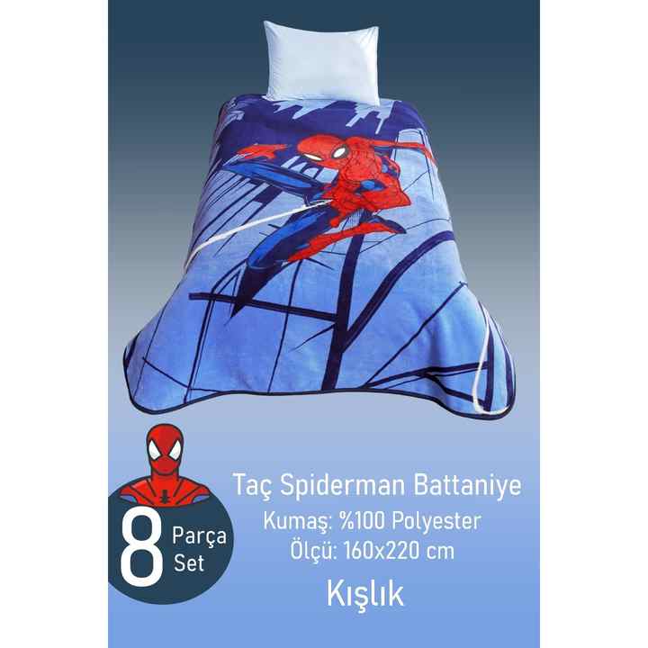 Spiderman 8 Piece Set Sleeping Set - Duvet Cover + Bedspread + Blanket + Double Pillow