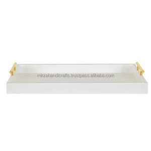 Bandeja de Metal Rectangular decorativa para el hogar, vajilla de alta calidad, Color blanco - Product Image 2