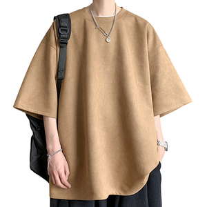 Camiseta de manga corta de verano para hombre, ropa de calle de cuello redondo de Color sólido inspirada en tallas de textura de gamuza holgada, camisetas para hombre de 2017 - Product Image 1