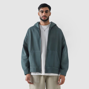 เสื้อฮู้ดผู้ชายโอเวอร์ไซส์แบบหรูหราออกแบบได้ตามต้องการมีซิปใช้งานได้ดี - Product Image 1