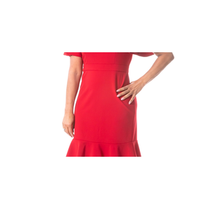 Abito tubino rosso da donna Kasper con maniche a volant, taglia media, in jersey lavorato a maglia con decorazione a stampa unica - Product Image 3