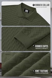 Polos texturizados para hombre, Jersey informal elástico de manga larga con botones, Top clásico de golf - Product Image 5