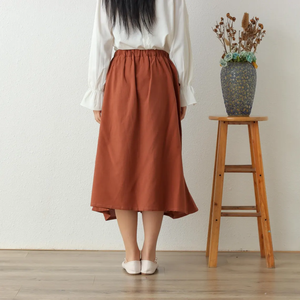 กระโปรงผ้าฝ้ายอัดจีบทรงเอกระโปรงยาวคลุมเข่าเอวยางยืดสำหรับฤดูร้อน - Product Image 2