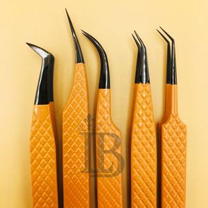 Pinzas para pestañas de visón, pinzas de acero inoxidable para extensión de pestañas, con logotipo personalizado, punta curva de fibra suave, mango liso. - Product Image 3