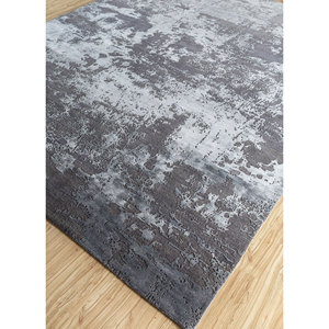 Tapis Kavi gris et noir noué à la main en laine et soie de bambou, épaisseur 10 mm, motif abstrait rectangulaire pour la maison, le couloir, projet Error Esk-431 - Product Image 2