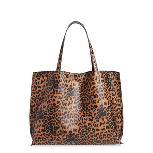 Borsa Tote Reversibile in Ecopelle Grande Capacità, Chiusura Aperta, Stile Street Level, Moda Invernale, Colore Leopardato/Nero Tinta Unita in PU - Product Image 1