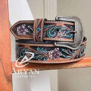 Cinturón de cuero de vaca con diseño Floral de personalización de lujo para hombres y mujeres, cinturones de cuero genuino con hebilla ajustable - Product Image 1