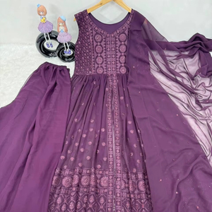 Designer indien Wear Top de travail et palazzo en fausse georgette Chine de qualité supérieure avec Dupatta entièrement cousu prêt à porter - Product Image 1