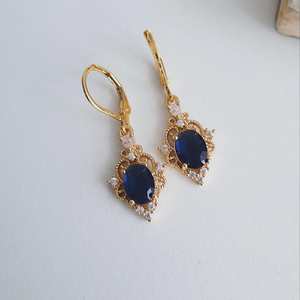 Pendientes de Plata de Ley 925 con Zafiro Azul y Baño de Oro de 14k, Piedra Preciosa Azul, Filigrana Vintage, Certificado IGI, Joyería para Regalo de Fiesta - Product Image 2