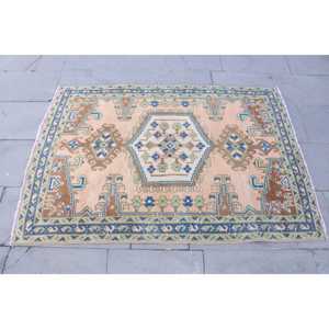 Tapis turc vintage, tapis d'appoint 3,3x4,8 pieds, tapis patchwork marron et bleu - Product Image 4