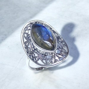 Vintage Natural Marquise Cut Moonstone <b>Turquoise</b> & Labradorite 925 Sterling Silver Boho <b>Ring</b> Big Bohemian Chunky Handmade <b>Rings</b> - Product Image 2