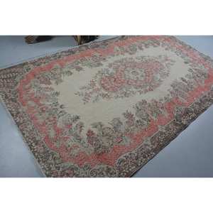 Alfombra turca Vintage área grande 5,7X9,7 pies clásico Beige rojo patrón abstracto Material de lana 10mm látex para decoración de habitación de pasillo - Product Image 2