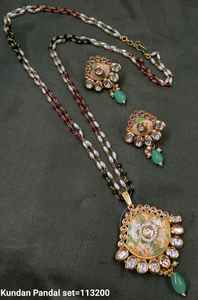 Indian Traditional & Fashionable Gold Plated Flower Stylish Drop & Kundan Copper Pendant Necklace <b>Set</b> for Women With Chain - Product Image 3