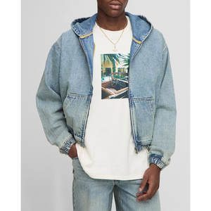 Veste en jean à capuche à la mode pour hommes Streetwear Manteau en jean vieilli Style décontracté surdimensionné - Product Image 1