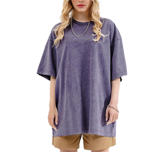 Camiseta de verano de gran tamaño con lavado ácido de alta calidad 100% algodón logotipo personalizado estilo Vintage Unisex para hombres y mujeres - Product Image 6