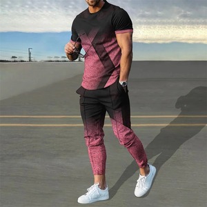 Men's Casual Sportswear 2-Piece Set O-Neck T-<b>Shirt</b> & Fleece Pant Winter Streetwear Short Sleeve Tracksuit - Product Image 3