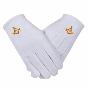 Gants de rite écossais 33e degré de haute qualité en cuir blanc avec des gants d'emblème doré - Product Image 5
