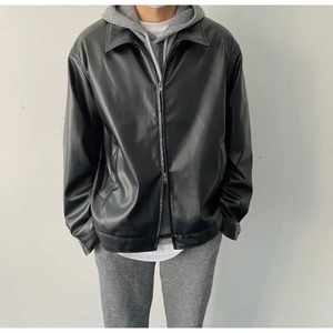 Chaqueta de cuero de motorista de invierno estilo callejero para hombre, cuello vuelto ajustado con cremalleras de moda, prendas de vestir informales, piel de vaca de lona - Product Image 4