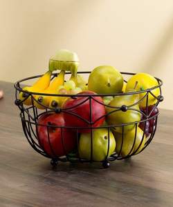 Corbeille à fruits en fer creux de style nordique - Porte-fruits minimaliste en fil noir pour comptoir, bol de rangement en métal pour fruits et légumes - Product Image 2