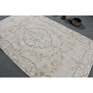 Traditional Beige Vintage Turkish <b>Rug</b> 5.2 X 8.6 ft Patchwork Design Wool Viscose Material Latex Backing for Entryway <b>Bedroom</b> - Product Image 4