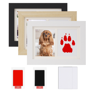 กรอบรูปพิมพ์ลายอุ้งเท้าสัตว์เลี้ยงทำจากไม้สีขาวชุด DIY แผ่นหมึกพิมพ์ด้วยมือและของที่ระลึกรอยเท้าสำหรับสุนัขและแมว - Product Image 2