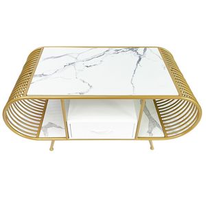 Modern Living Room <b>Sofa</b> <b>Table</b> with Sintered Stone Top & Bronze Frame TT68166-Square Design Drawers - Product Image 1