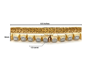 Pulsera de eslabones de diamantes de forma cuadrada moderna para hombre, oro amarillo sólido de 18K, pulsera de diamantes naturales de dos tonos chapados en plata 925 - Product Image 2
