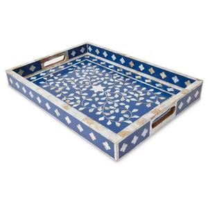 Plateau de service rectangulaire en bois, motif luxueux, incrustation de nacre, passe au lave-vaisselle, passe au micro-ondes, taille standard, écologique - Product Image 6