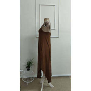 Women's Strappy Round Neck Long <b>Viscose</b> <b>Dress</b> with Pockets, 37019 - Coffee - Product Image 5