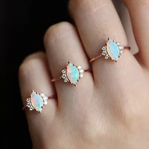 Vero anello di fidanzamento con opale naturale australiano genuino placcato oro in argento Sterling 925 con opale naturale per le donne