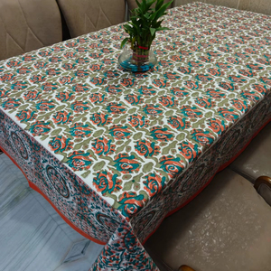100% coton traditionnel fait à la main Rectangle main bloc imprimé couverture de Table imprimé floral imprimé artisanal nappe de conception artisanale - Product Image 1