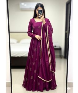 Vestidos Anarkali de Tela de Seda Rangoli con Estampado Étnico Indio, Listos para Usar, Talla Única Disponible, Precio Bajo - Product Image 1