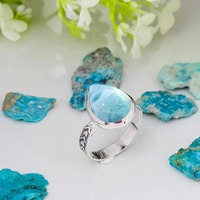 Bague de fiançailles vintage en argent sterling 925 faite à la main par Mehrajudin Gems, avec un diamant bleu larimar naturel en forme de poire, cadeau parfait pour elle, bijoux fins