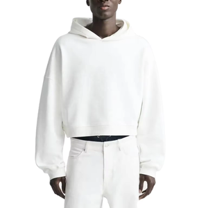 High Quality boxy crop 500 gsm <b>Hoodie</b> manufacturers french terry 400gsm Heavyweight <b>blue</b> blank crop hoodies - Product Image 1