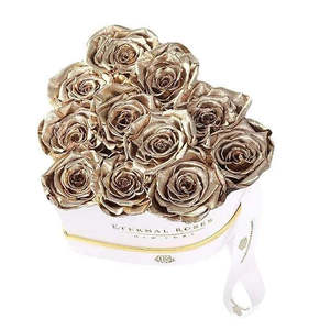 Chelsea Eternal Rose Gift Box White and Gold Preserved Square Box for Valentine's Day and Mother's Day Natural Material - Product Image 1