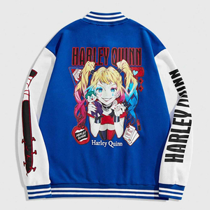 Harley Quinn à la mode personnalisée pour hommes, lettre imprimée de dessin animé, veste tricotée décontractée d'hiver de baseball en toile à coupe ample avec épaules tombantes - Product Image 2